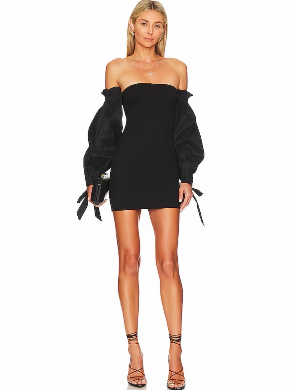 NWT MAJORELLE Sky Black Mini Dress NEW Off The Shoulder Tie Sleeve Revolve